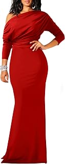 YMDUCH Women Sexy Elegant Long Sleeve Off Shoulder Evening Bodycon Long Formal Dress