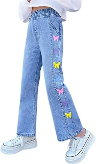 Rolanko Girls Jeans Denim Elastic Wasit Wide Leg Baggy Pants Kids Clothes 4-14 Years