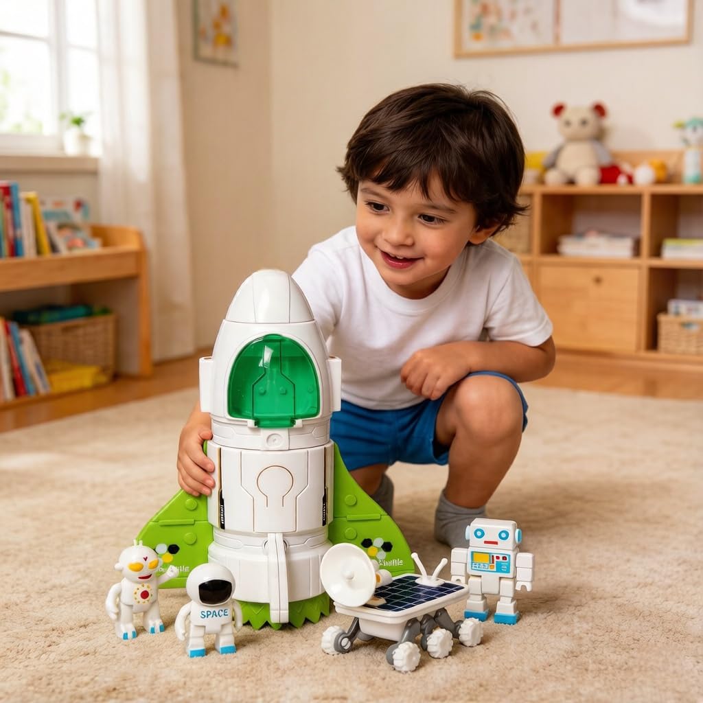 Jomifin Spaceship Toy with Lights & Sound, Space Shuttle Playset | Includes 3 as