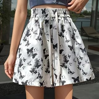 Chic A-Line Ink Butterfly Print Shorts Lightweight Summer Women's Pants with Comfortable Wide-Leg