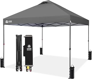 CROWN SHADES 10x10 Pop Up Canopy Tent, Outdoor Canopy, Grey | Patented CENTERLOK One Push Instant,Outdoor Canopy with STO-N-GO Bag, 8 Stakes &4 Sand Bags,waterproof,vented,Beach,Camping