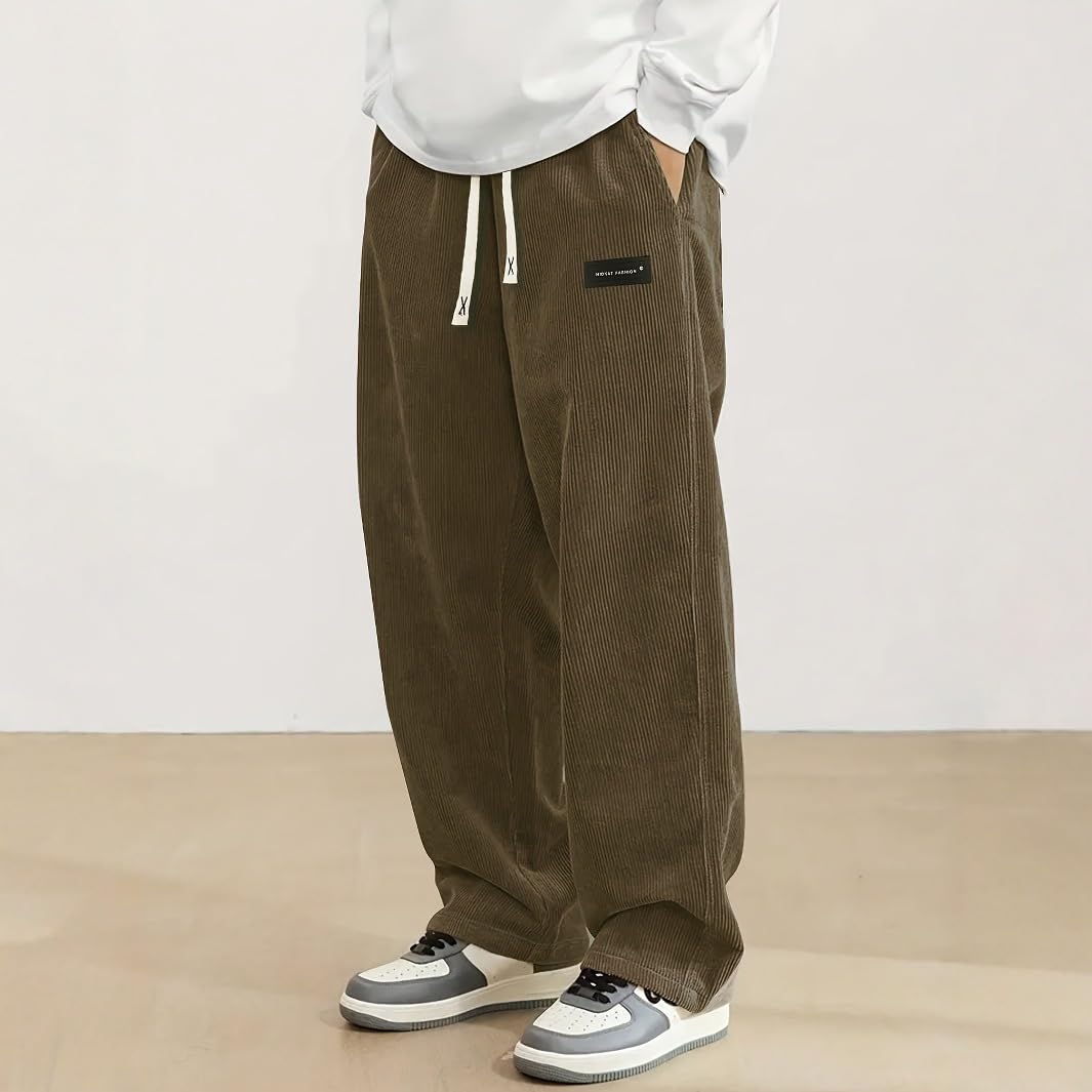 Men's Corduroy Straight Leg Sweatpants Fashion Loose Fit Wide Leg Pants Elastic 
