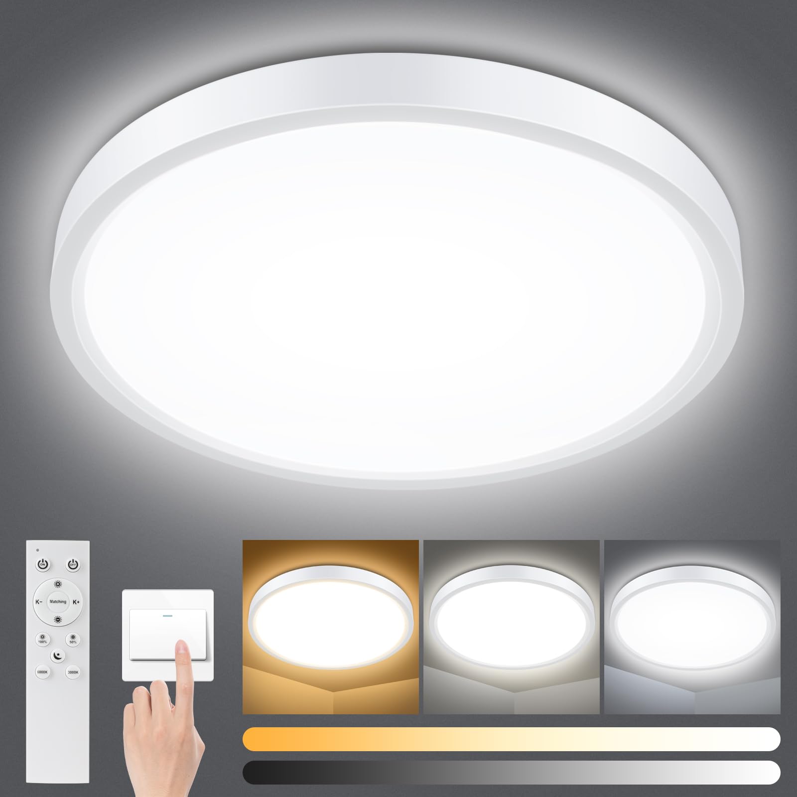 Smanu Dimmable LED Ceiling Light Panel with Remote Control,18W 1500LM,3000K-6000