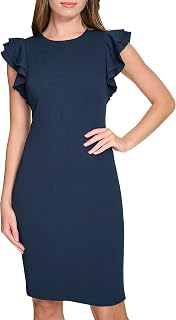 Tommy Hilfiger Women's Sleeveless Ruffle Hem Jewel Neck Crepe Sheath Mini Dress