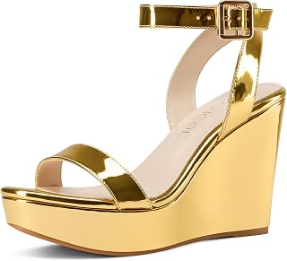 Aachcol Wedge Platform Sandals for Women Round Open Toe Ankle Strap Ankle Strap Chunky Block Dress Shoes High Heel Dress Shoes Party Dress Shoes 4