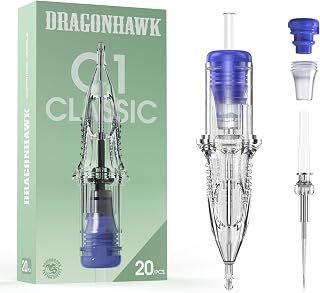 Dragonhawk Classic C1 1203RL Tattoo Needle Cartridges | 20 Clear Round Liners, Individually Sealed, Crisp Lining for Beginners and Artists