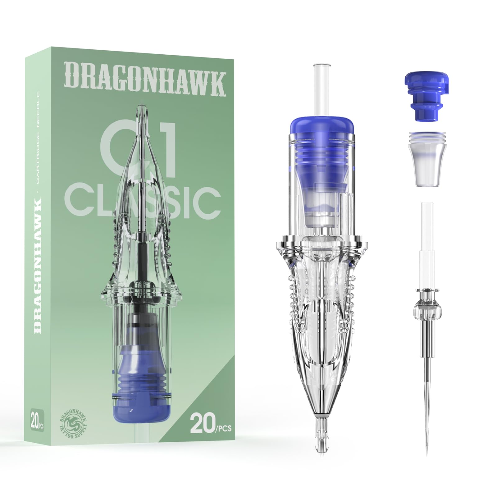 Dragonhawk Classic C1 1203RL Tattoo Needle Cartridges | 20 Clear Round Liners, I