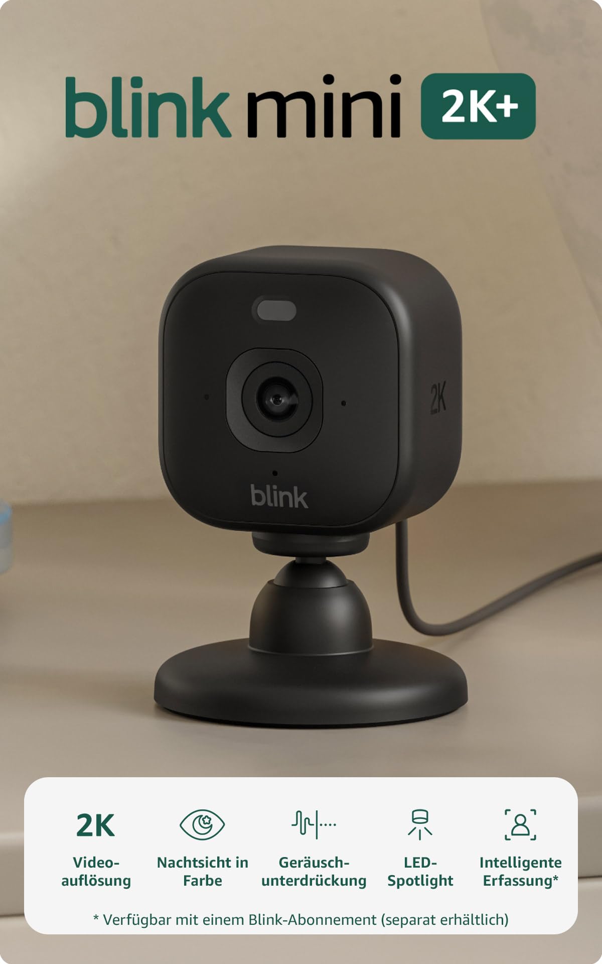 Blink Mini 2K+ (newest gen), Plug-in Home Security Camera with 2K video resoluti