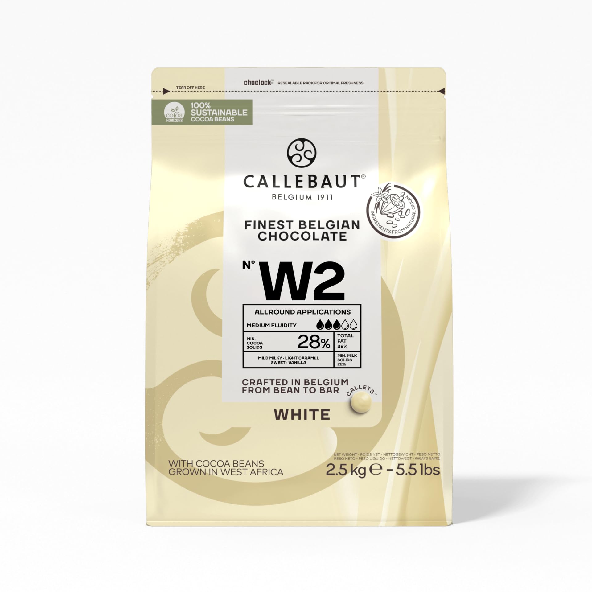 Callebaut Chocolate White Easi-Melt Buttons Callets 2.5 Kg | 28% min dry cocoa s