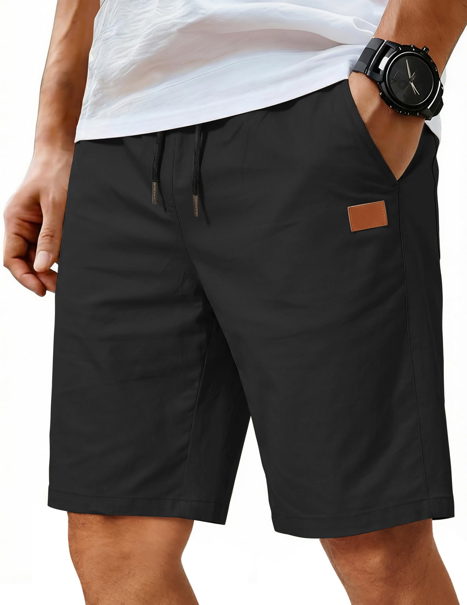 COOFANDY Men's Casual Shorts Cotton Elastic Waist Drawstring Shorts Lightweight 