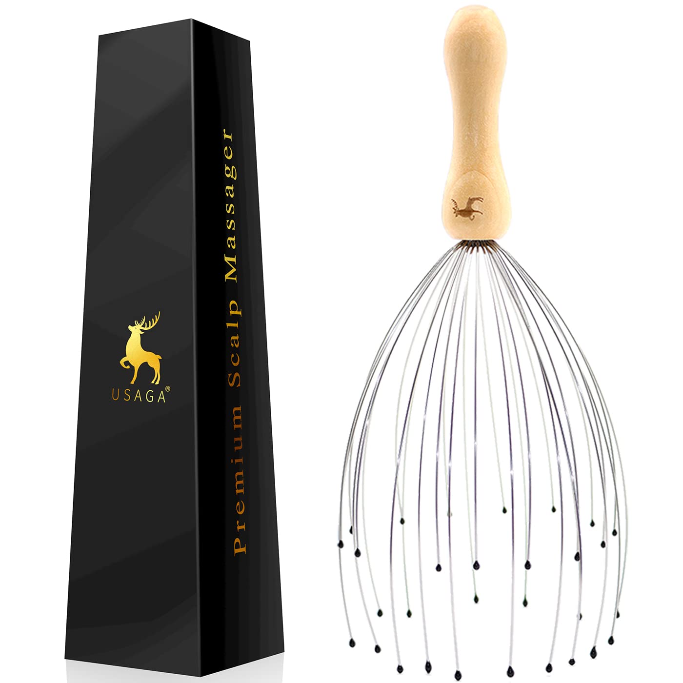 USAGA 32 Fingers Head Massager Head Scratcher Scalp Massager Wood Handle | for H