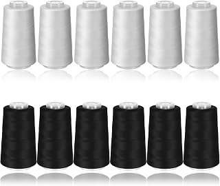 12 Rolls Black & White Sewing Thread, 40S/2 3000 Yard Each Serger Thread Cones Spool for Sewing Machine, All Purpose Polyester Threads for Overlock Quilting