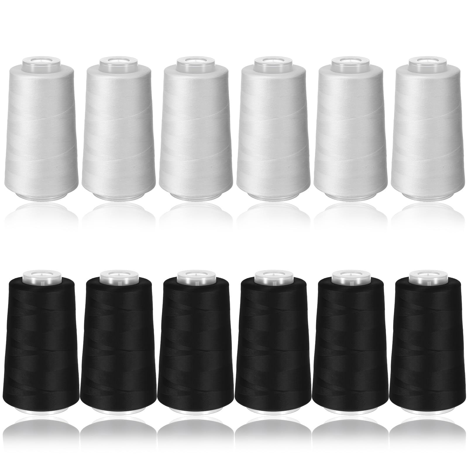 12 Rolls Black & White Sewing Thread, 40S/2 3000 Yard Each Serger Thread Cones S