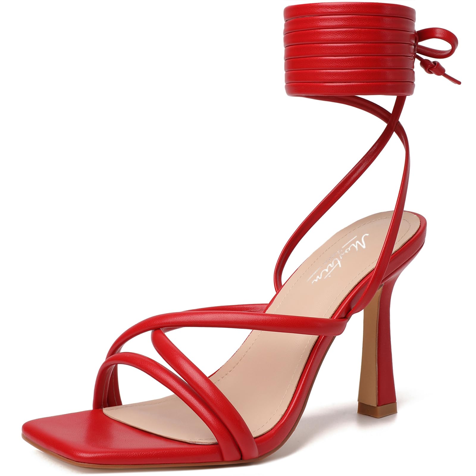 Mostrin Womens Sandals Strappy Heels for Women Ankle Strap Lace Up Heels Square 