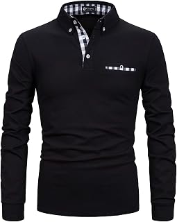 STTLZMC Men's Long Sleeve Polo Shirts Casual Fit Plaid Collar Cotton Golf T-Shirts