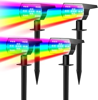 NYMPHY Solar Color Changing Lights - 4 Pack (Multicolor) | 23 LED 7 Color Changing Modes IP68 Waterproof Solar Spot Lights for Outdoor Gardens, Yards, Landscapes & Halloween