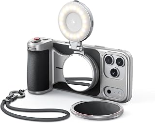 【Only for iPhone 17 Pro】 TELESIN Master Grip Kit, Magnetic Grip for iPhone 17 Pro with C03 Selfie Light+UV Filter+VND Filter, Creator Kit Built-in 3200mAh Battery, Wireless Charging