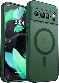 CANSHN Magnetic Cover for Google Pixel 9 Pro (6.3 inch), [Full Camera Protection] Translucent Matte Protective Slim Shockproof Case, Deep Green