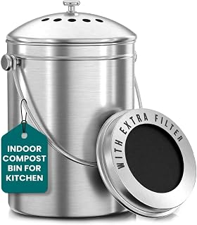 3 Litre Premium Stainless Steel Composting Bin - Includes Charcoal Filter Utopia Kitchen