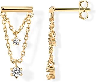 PAVOI 14K Gold Plated CZ Chain Earrings for Women, Drop Dangle Earrings