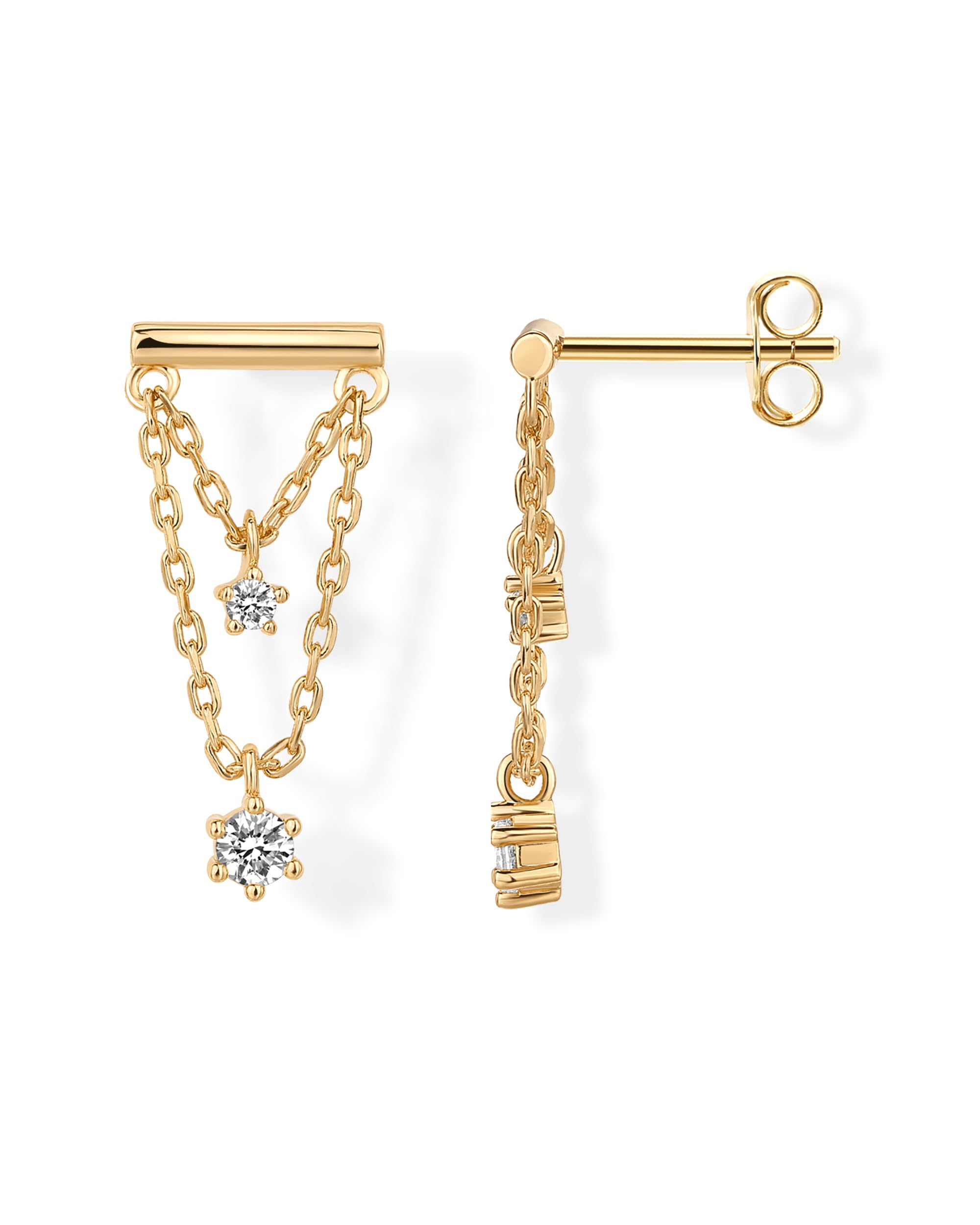 PAVOI 14K Gold Plated CZ Chain Earrings for Women, Drop Dangle Earrings