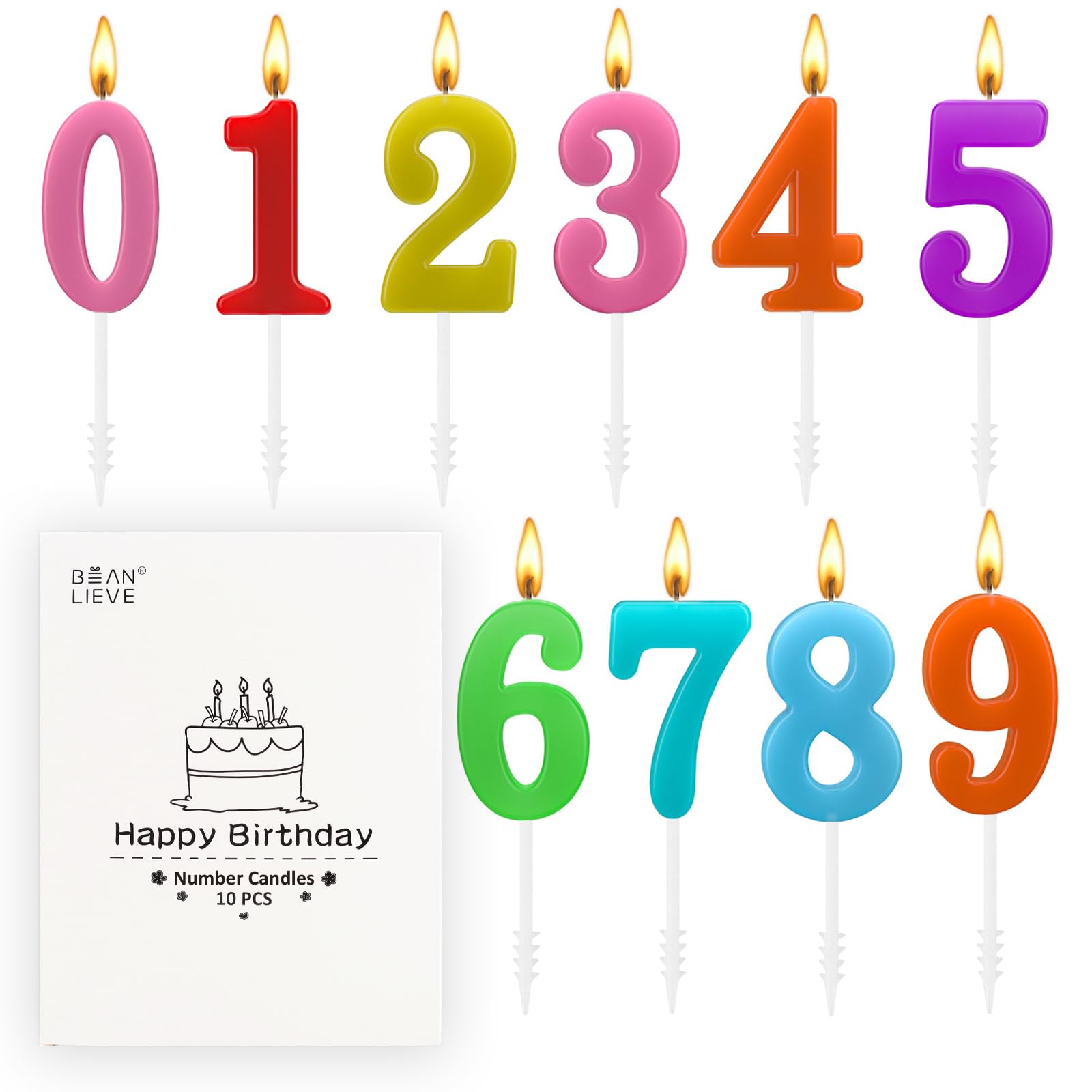 Beanlieve 10-Pieces Numeral Birthday Candles - Cake Numeral Candles Number 0-9 G