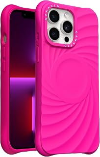 ORNARTO VORTUXE Cover for iPhone 13 Pro Max [2X Military Grade Protection/Wavy Texture/MagSafe Compatible] Soft Liquid Silicone Case 6.1 Inch, Bright Pink