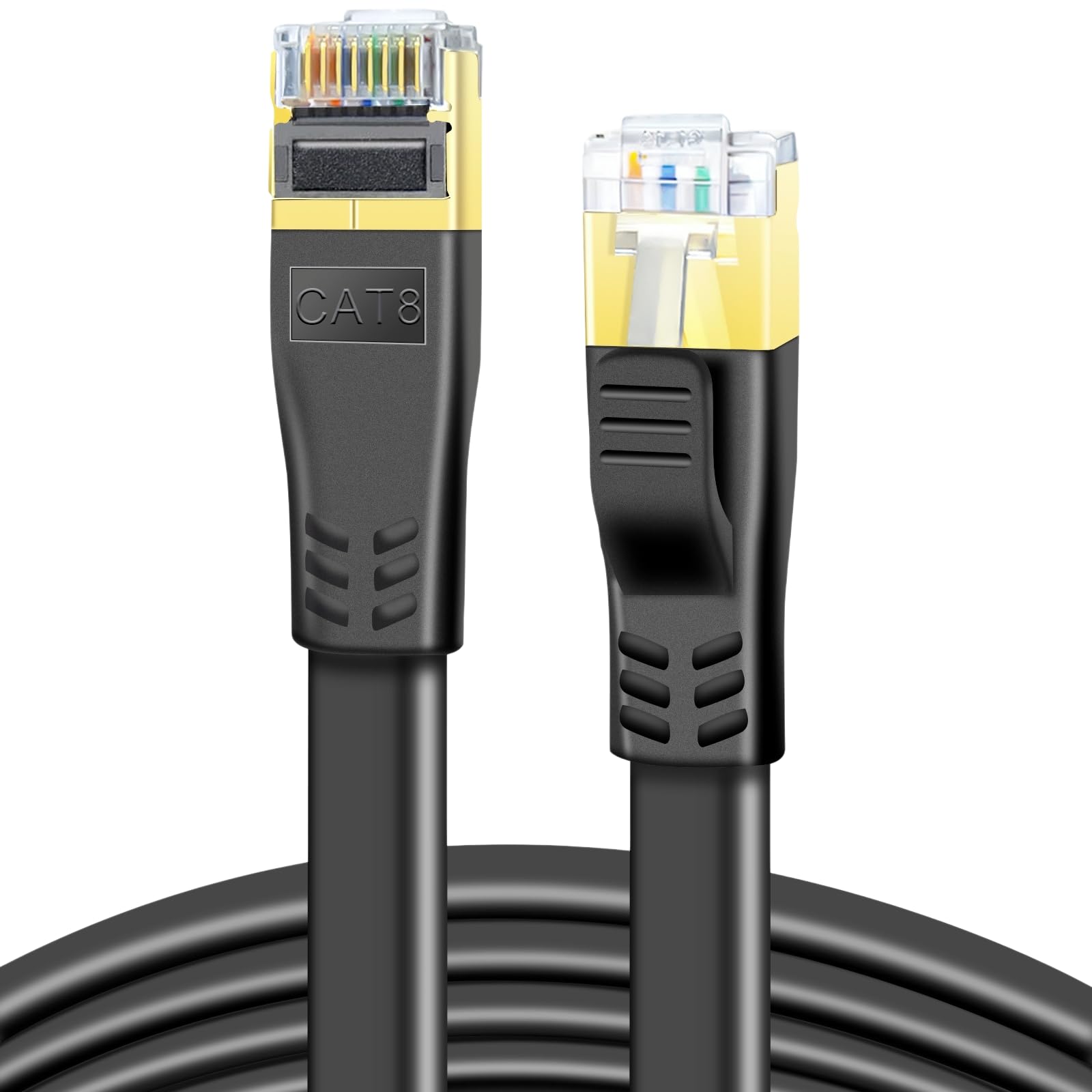 DDMALL Cat 8 Ethernet Cable 40FT, 40Gbps Flat Internet Cable (40ft, Black)