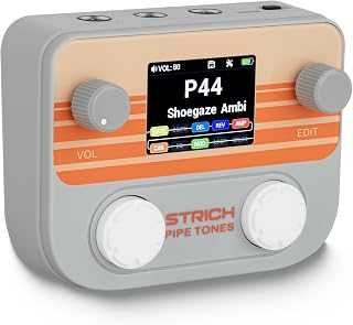 STRICH Pipe Tones Pocket Multi Effects Pedal for Guitar & Bass, 125 Effects, 10 Modules, 40s Looper, 100 Drum Rhythms, USB Audio Interface, 20 IR/NAM Slots, Rechargeable Guitar Pedal, Gray