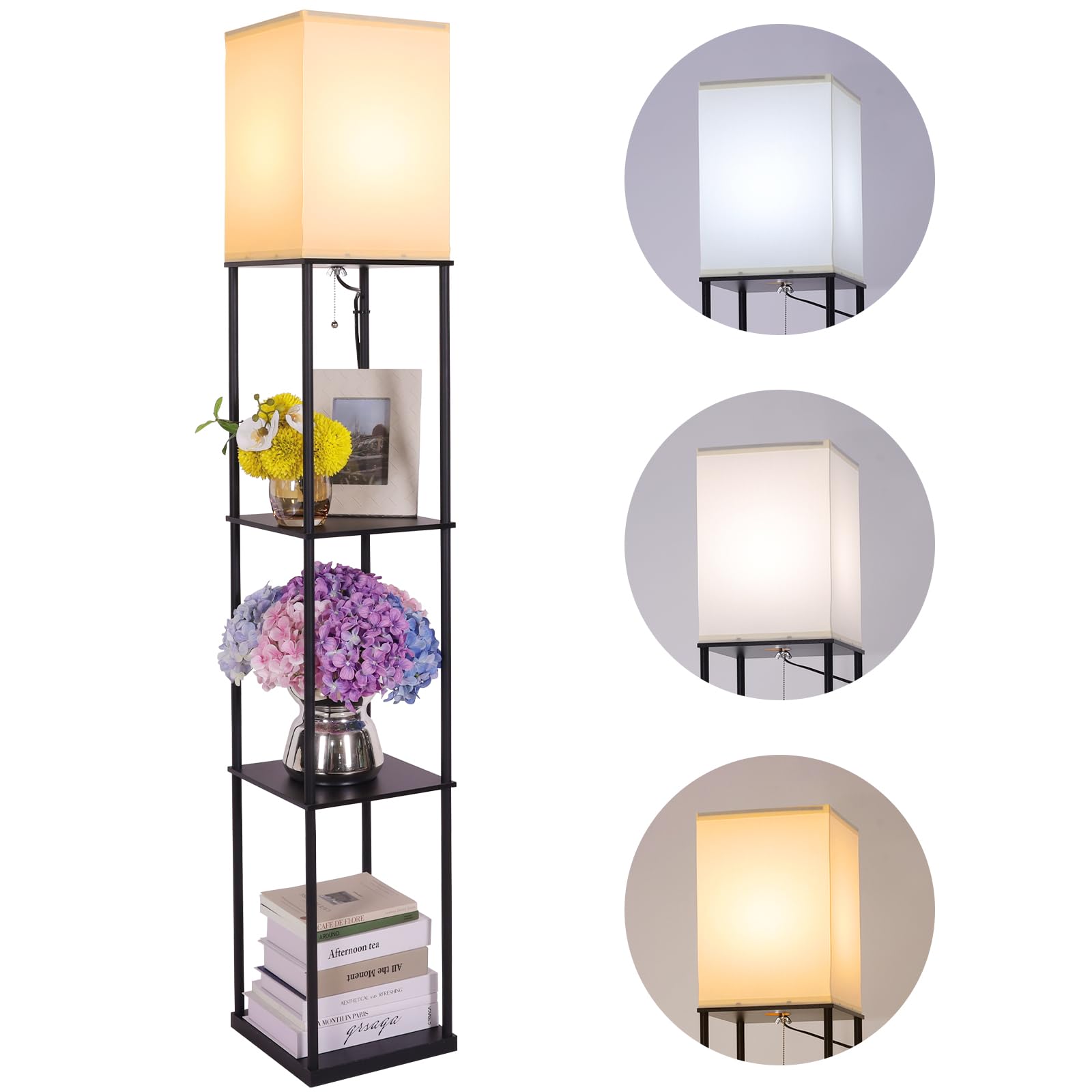 Gupuzm Floor Lamp with Shelves, Modern Square Standing Lamp with 3 Color Tempera