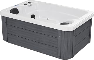 Jocisland Acrylic 2 Person Outdoor Hot Tub with 15 Stainless Steel Jets | 110V Plug & Play Hot Tub with LED Waterfall & Lights, Double Lounger Seat Spa with Cover, 2 Filters & 2HP Pump, Charcoal Gray
