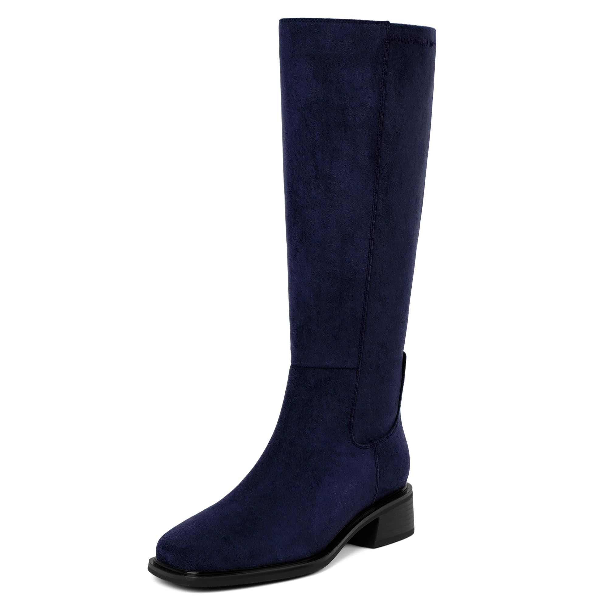 QIY Knee High Boots for Women Low Heel Flat Tall Boots