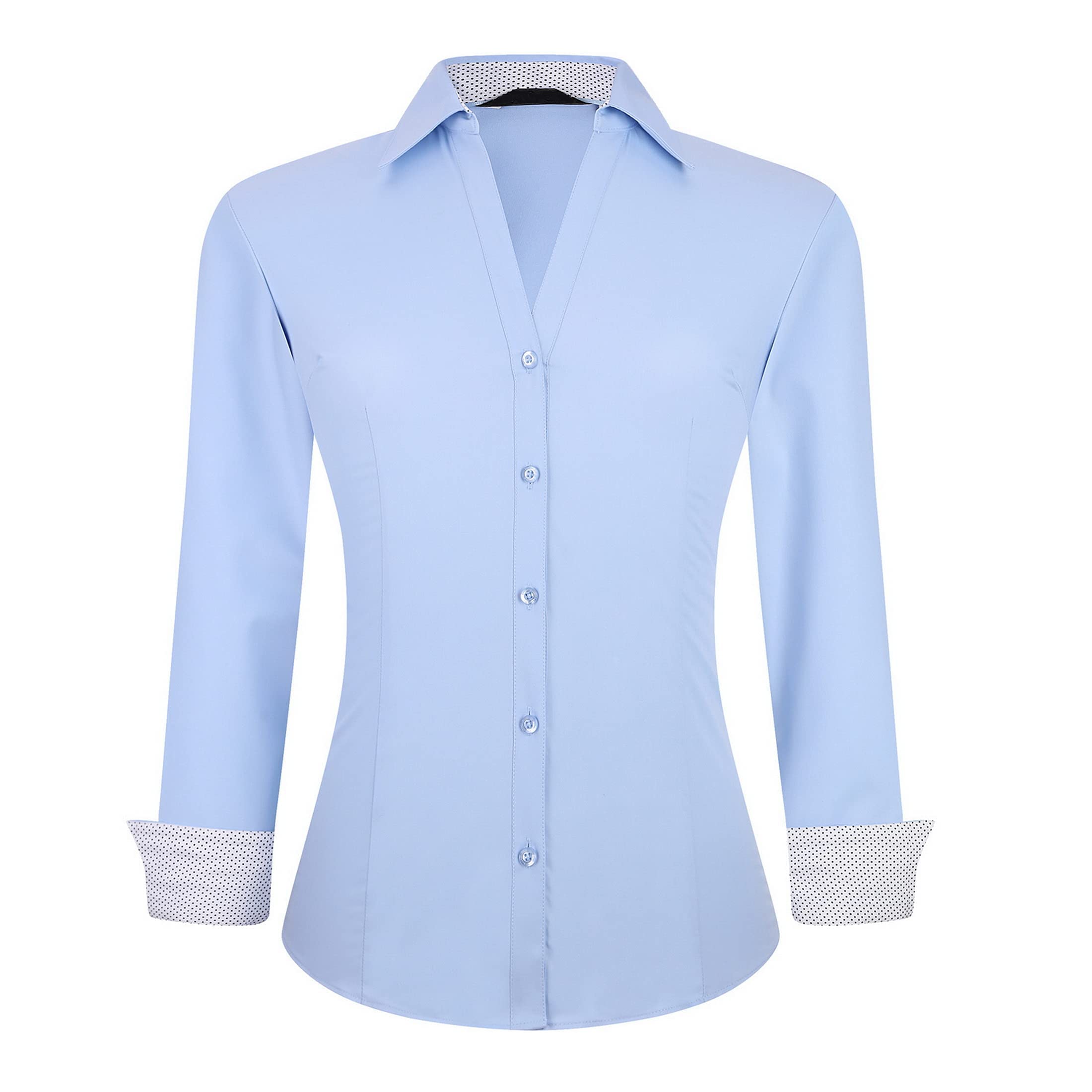 WARHORSEE Women's Button Down Long Sleeve V-Neck Easy Care Stretch Casual Shirt 