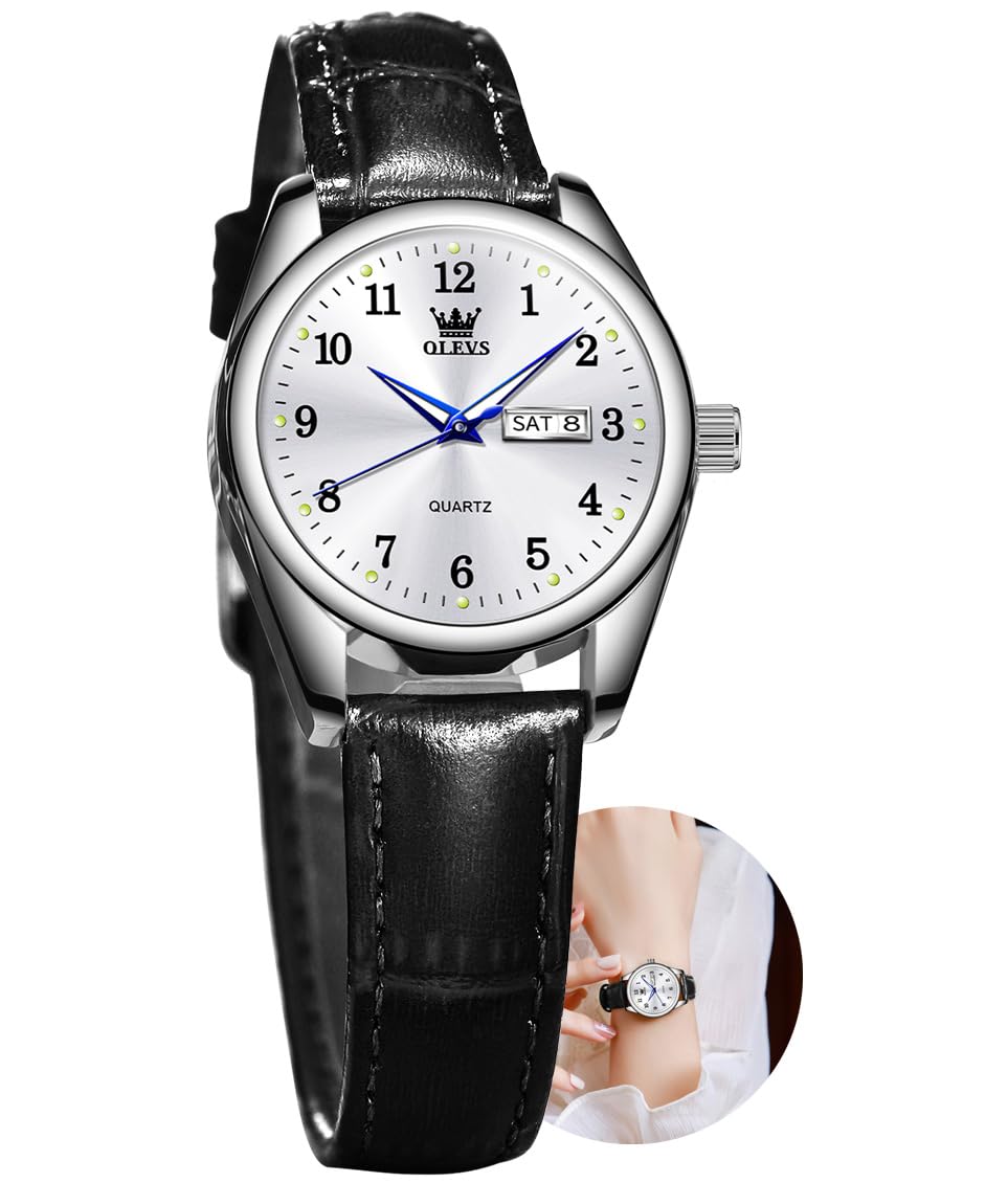 OLEVS Ladies Leather Band Quartz Date Wrist Watch