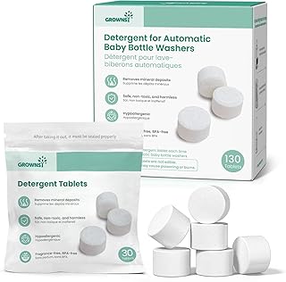 GROWNSY Detergent Tablets for Bottle Washer 130 Count, Safe & Deep Cleaning | Powerfully Removes Milk Residue, Grease & Odor from Bottles, Pump Parts & Feeding Essentials, Fits All Baby Bottle Washers
