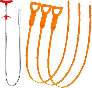 Snake Drain Hair Drain Clog Remover Cleaning Tool Pipe Snake Shower Drain with 25 Inch 3 Packs Plastic Sink Snake & 1 Pack Drain Relief Tool for Kitchen Sink Bath Tub Bathroom(3+1)