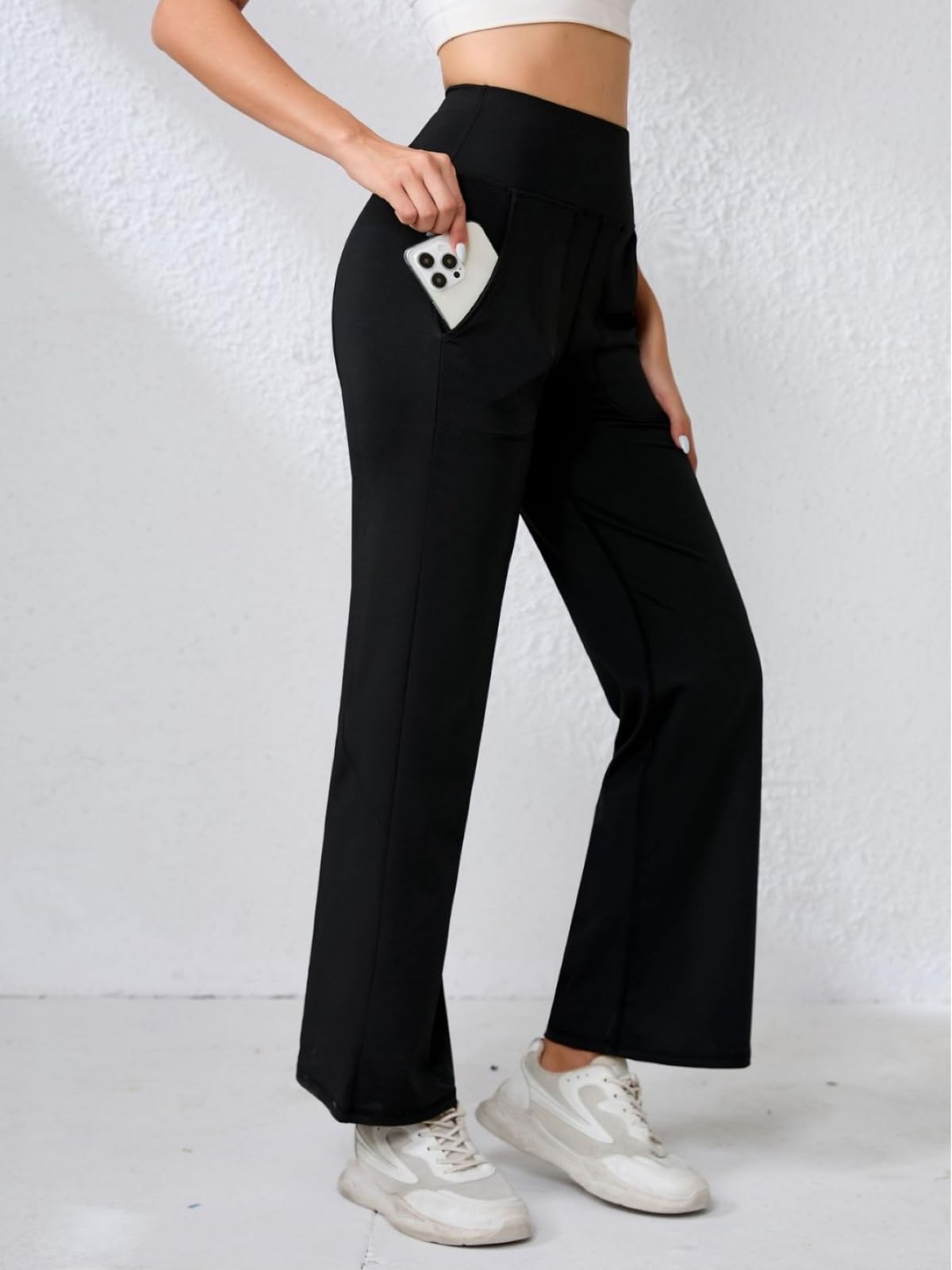 Wide Leg Pants for Women, High Waisted Yoga Leggings with Pockets, Tummy Control
