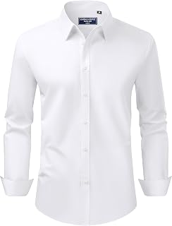 Alimens & Gentle Camicie da uomo antimacchia a maniche lunghe, senza pieghe, vestibilità regolare, con bottoni, Tutto bianco., L