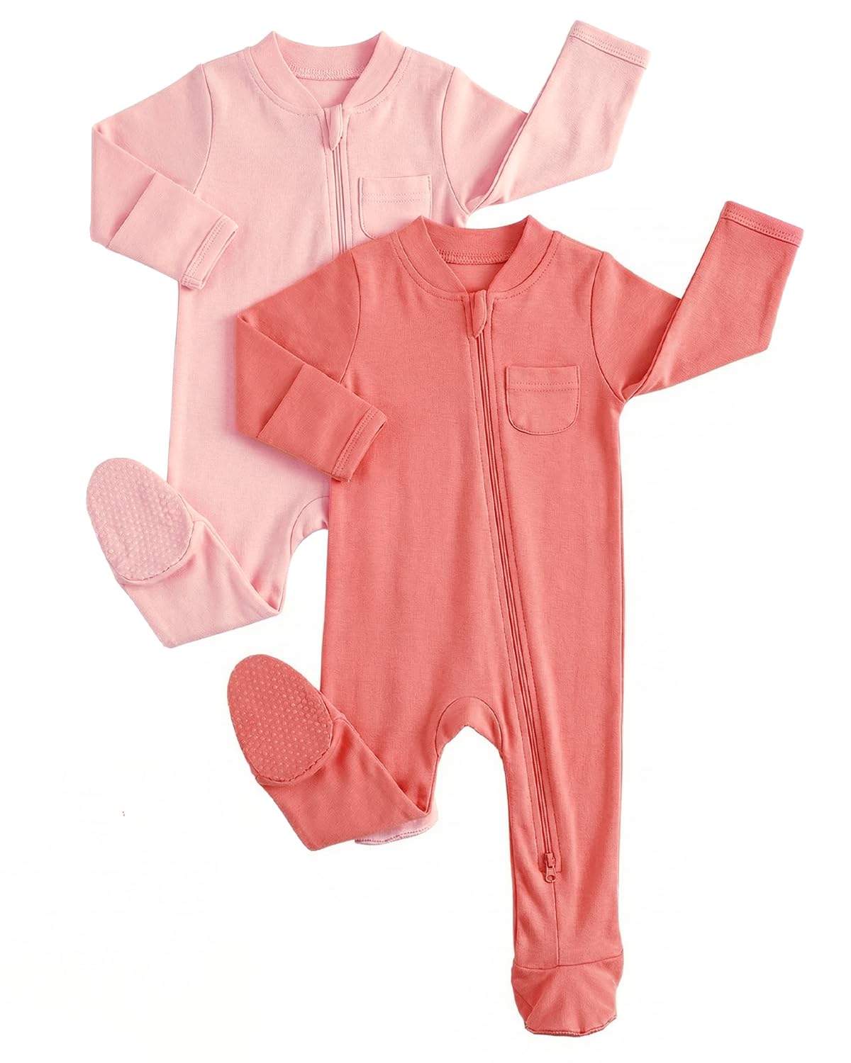 JiAmy Baby Grows Sleepsuits 2 Pack, Tiny Baby 100% Cotton Two-Way Zip Long Sleev