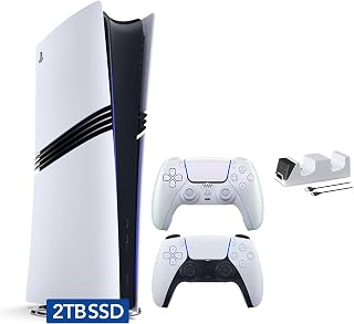 Sony PlayStation 5 Pro 2TB SSD Digital Console with Two Controllers, White and Chroma Pearl DualSense and Dual Controller Charger - Flagship PS5 Pro Console