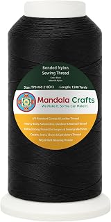 Mandala Crafts Size 69 210D T70 Black Bonded Nylon Thread, 1500 YDs | Tex 70, UV Resistant, Heavy Duty Sewing Thread for Leather Jeans Weaving Marine Upholstery Hair Extensions Outdoor Furniture