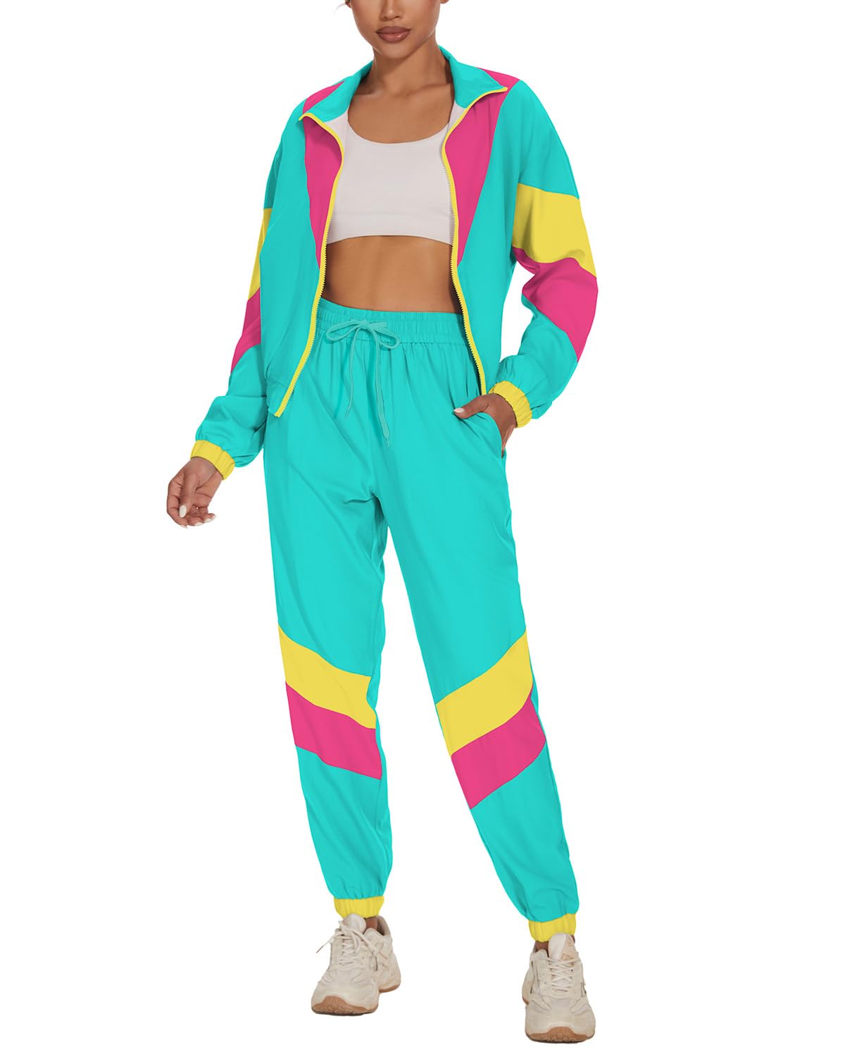 UOUA 80s Outfits for Women 2 Piece 90s Tracksuit Windbreaker Jacket | 1980s 1990
