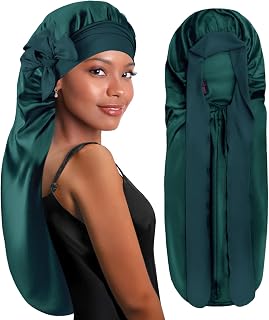 BONNET QUEEN Cuffia Seta Capelli Notte Regolabili Cuffia Capelli Ricci Bonnet con Lacci Lunghi e Bottone Lunga Protettiva