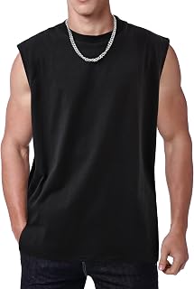 Mens Workout Tank Tops Sleeveless Tee Shirts Men Muscle Shirt Gym Acid Wash T Shirts Running Beach Loose Fit Tee