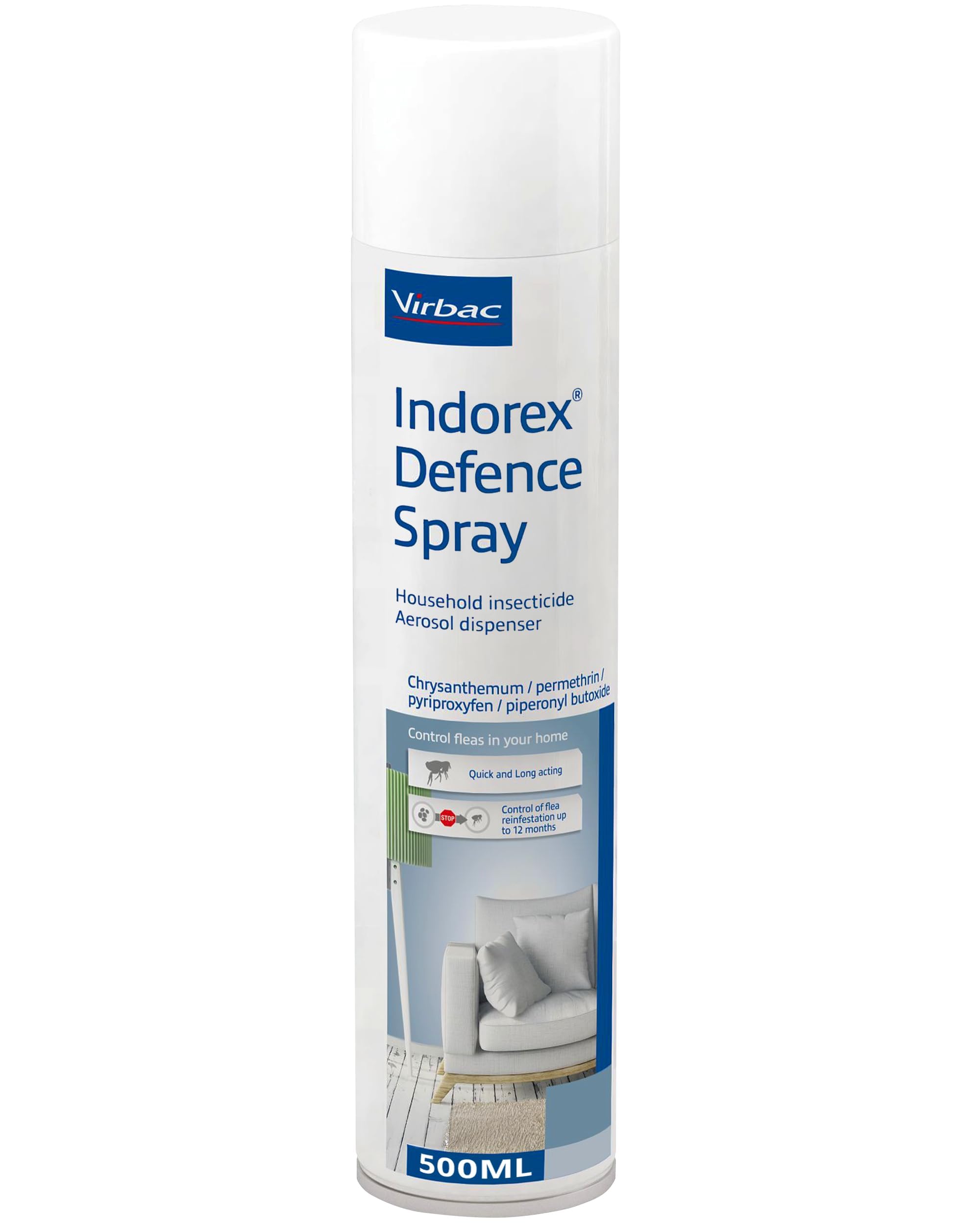 Virbac Indorex Defence Flea Spray for the Home | Kills Fleas | 500ml Can | Kills
