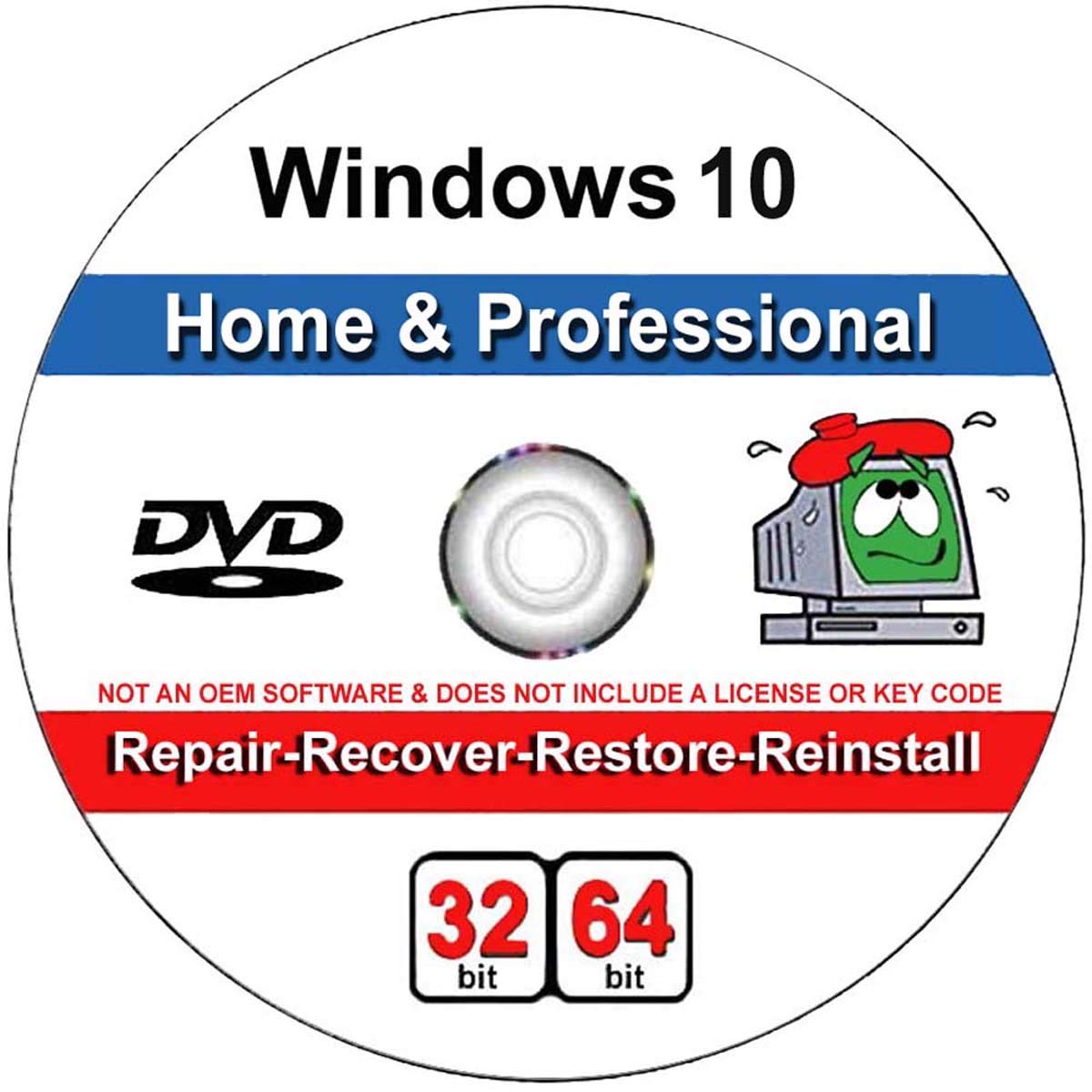 Compatible with Windows 10 Home and Professional 32/64 Bit Repair, Install, Reco