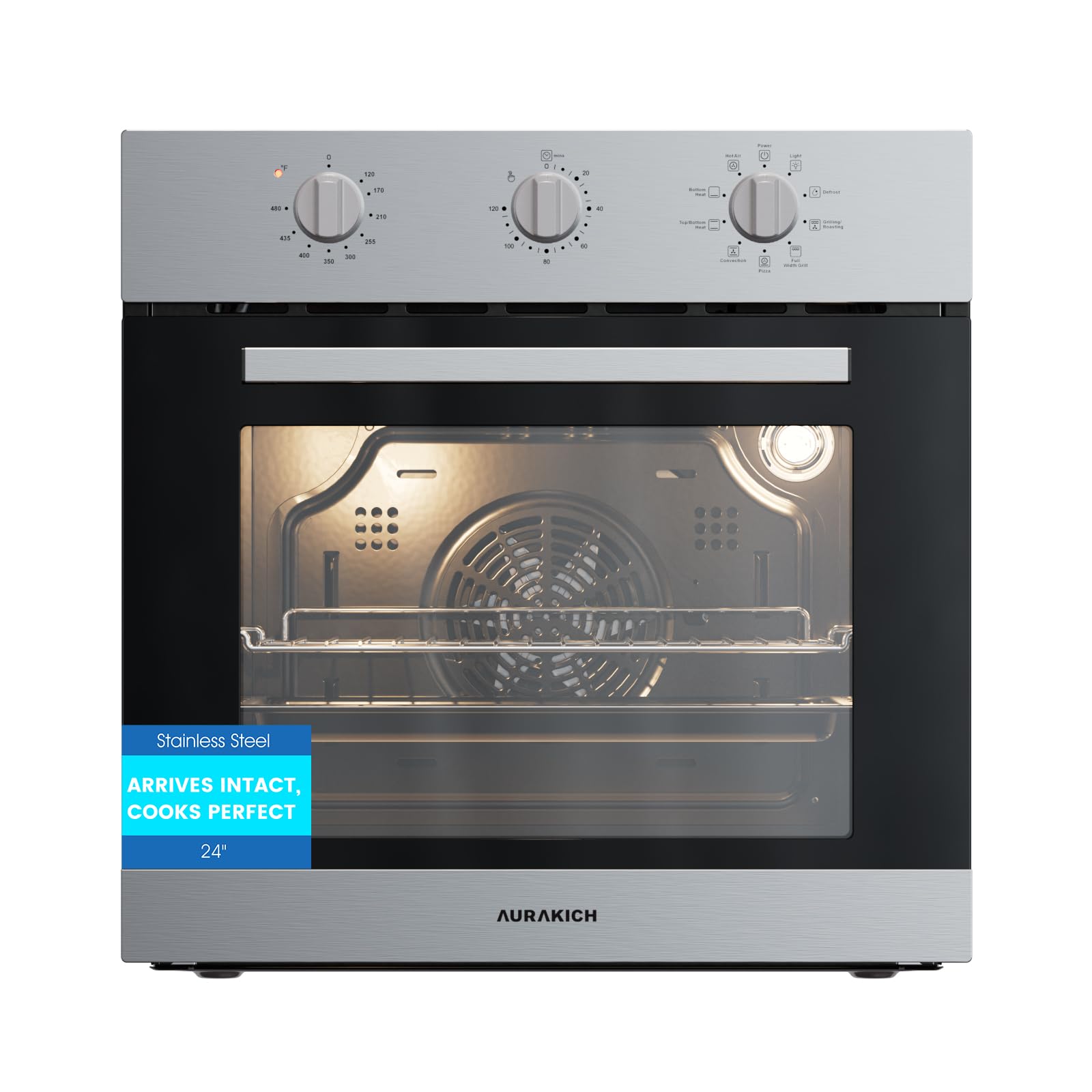 AURAKICH 24 inch Built-in Electric Wall Oven, Stainless Steel | 2.5 Cu.ft Convec