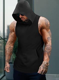 Mens Quick Dry Sleeveless Hooded Sports Tank Top