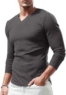 Lehmanlin Men's Long-Sleeved Short-Sleeved Sports T-Shirt, Elastic V-Neck, Muscle Fit, Casual Underwear