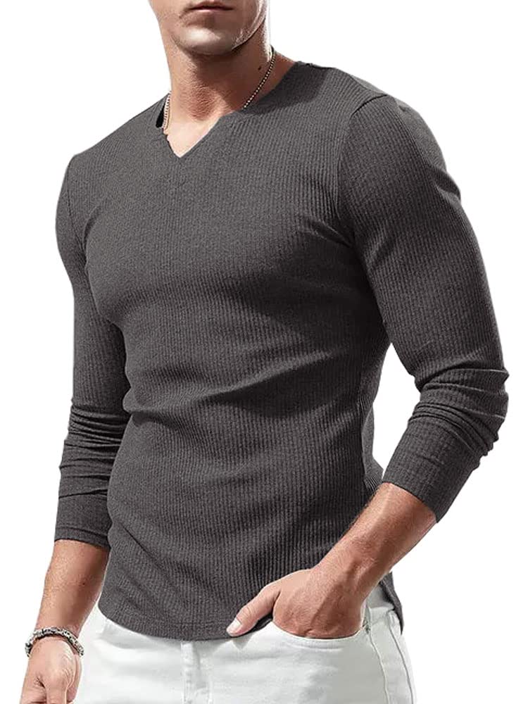 Lehmanlin Men's Long-Sleeved Short-Sleeved Sports T-Shirt, Elastic V-Neck, Muscl